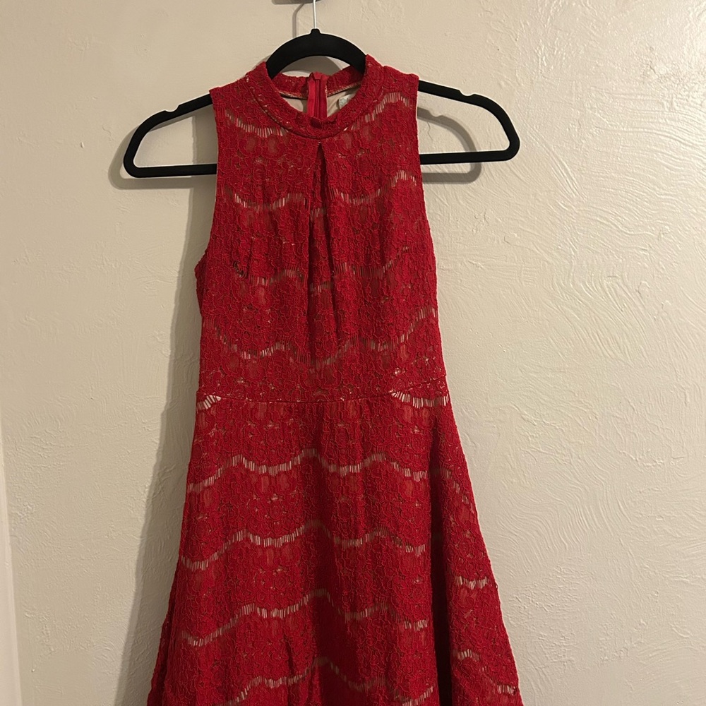 Love, Fire Red Lace Mini Dress